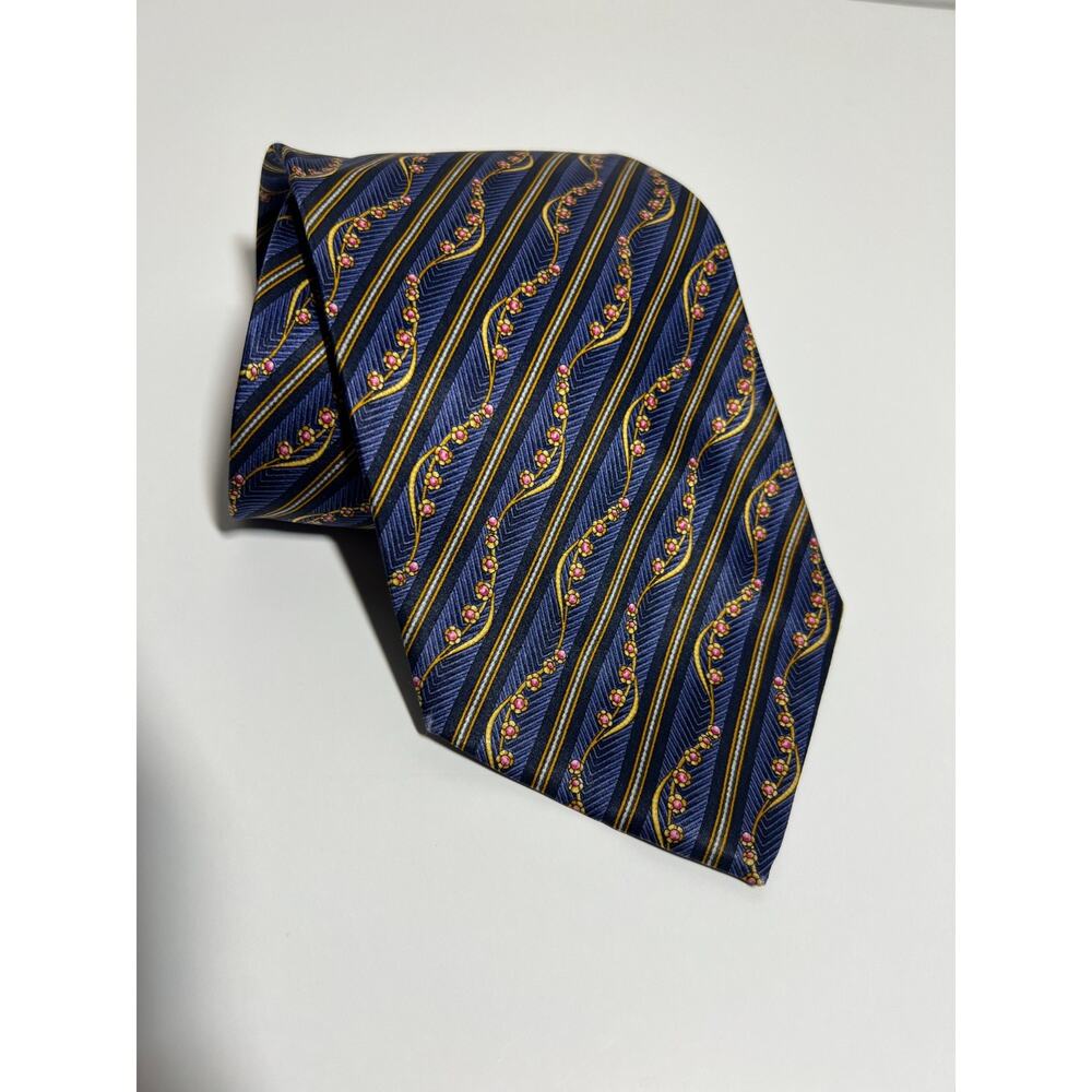 Faberge EUC Blue Flower Egg Print 100% Silk Tie 58" x 3.75"